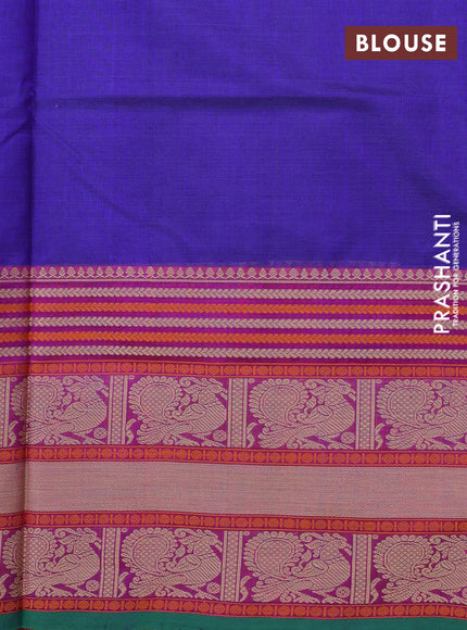 Kanchipuram silk cotton saree blue and green with thread woven buttas and long thread woven border