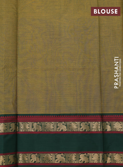 Kanchipuram silk cotton saree mehendi green and bottle green with allover thread checks & 1000 buttas and rettapet zari woven border