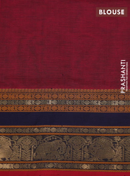 Kanchipuram silk cotton saree red shade with allover thread checks & 1000 buttas and rettapet zari woven border