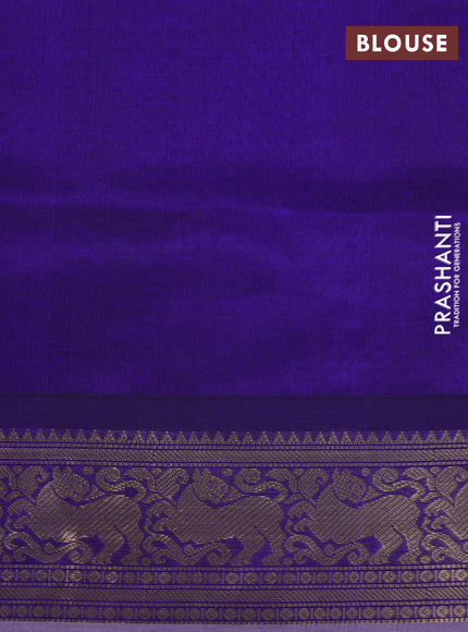 Kanchipuram silk cotton saree violet with zari woven buttas and temple design zari woven border