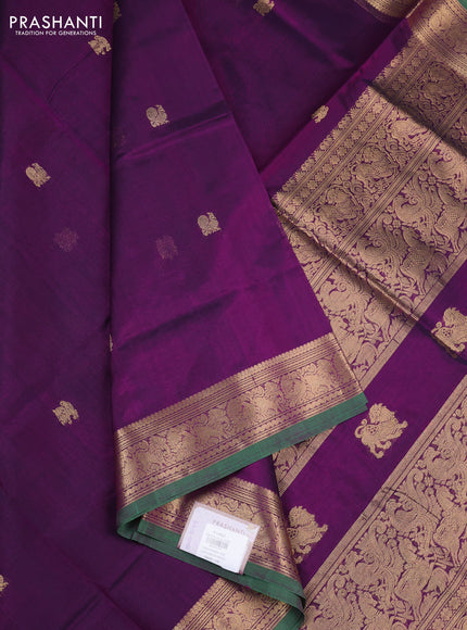 Kanchipuram silk cotton saree purple and green with zari woven buttas and zari woven border