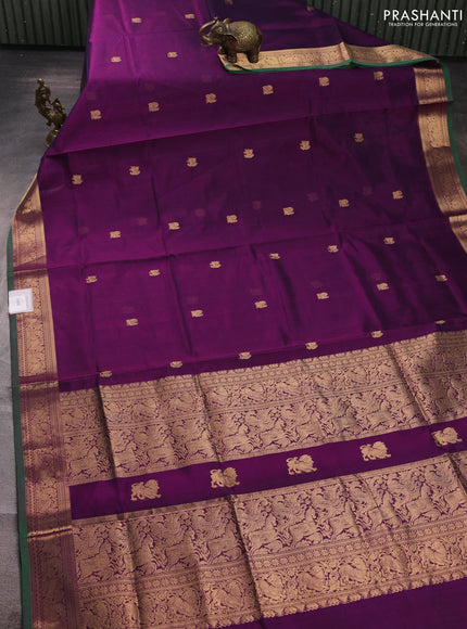 Kanchipuram silk cotton saree purple and green with zari woven buttas and zari woven border