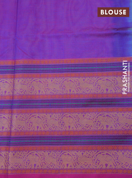 Kanchipuram silk cotton saree light blue and pink with thread woven buttas and long thread woven border