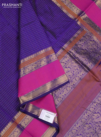 Kanchipuram silk cotton saree deep violet and pink with laksha deepam thread weaves and long rettapet zari woven border