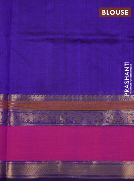 Kanchipuram silk cotton saree deep violet and pink with laksha deepam thread weaves and long rettapet zari woven border