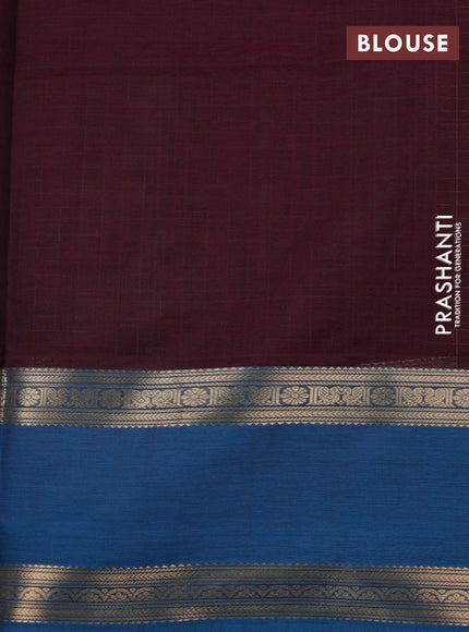 Kanchipuram silk cotton saree deep maroon and peacock blue with allover small zari checked pattern and rettapet zari woven border