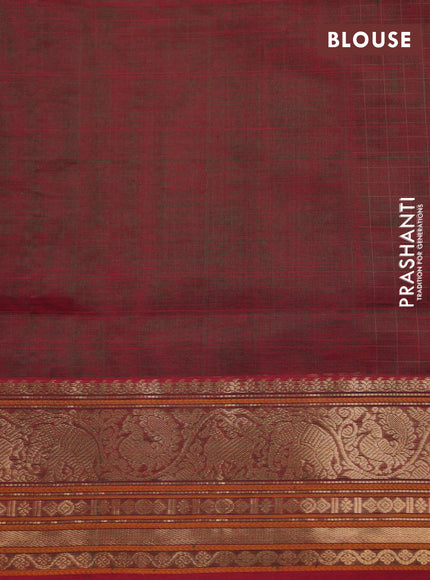 Kanchipuram silk cotton saree maroon with allover checked pattern and zari woven border