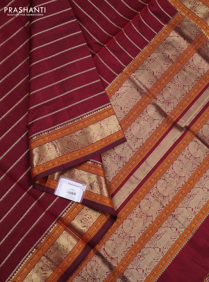 Kanchipuram silk cotton saree maroon with allover thread weaves and thread & zari woven border