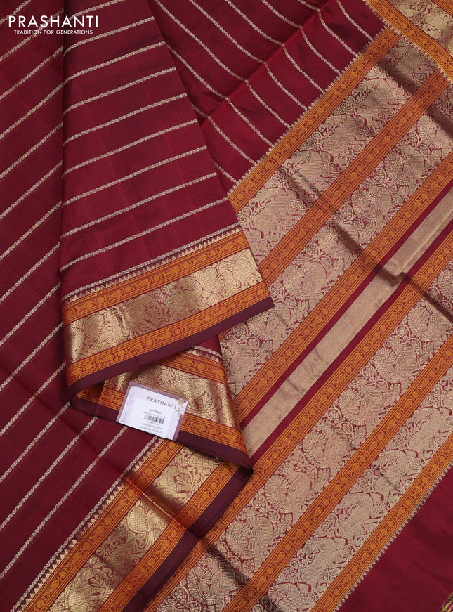 Kanchipuram silk cotton saree maroon with allover thread weaves and thread & zari woven border
