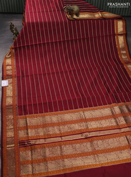 Kanchipuram silk cotton saree maroon with allover thread weaves and thread & zari woven border