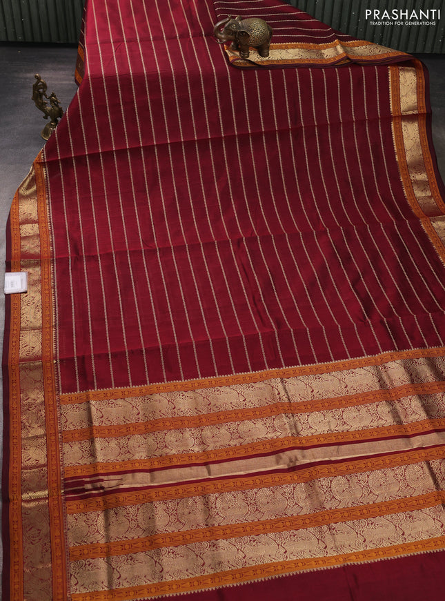 Kanchipuram silk cotton saree maroon with allover thread weaves and thread & zari woven border