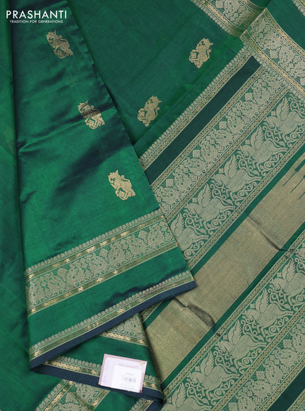 Kanchipuram silk cotton saree green with zari woven buttas and rettapet thread & zari woven border