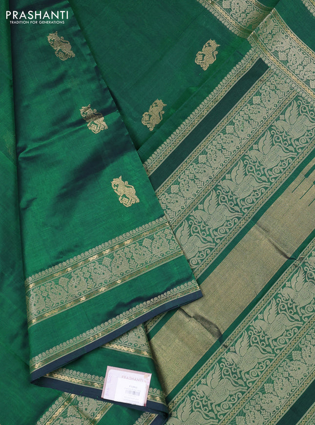 Kanchipuram silk cotton saree green with zari woven buttas and rettapet thread & zari woven border
