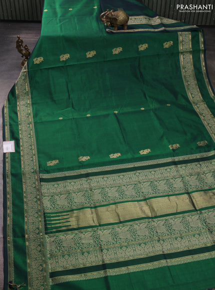 Kanchipuram silk cotton saree green with zari woven buttas and rettapet thread & zari woven border