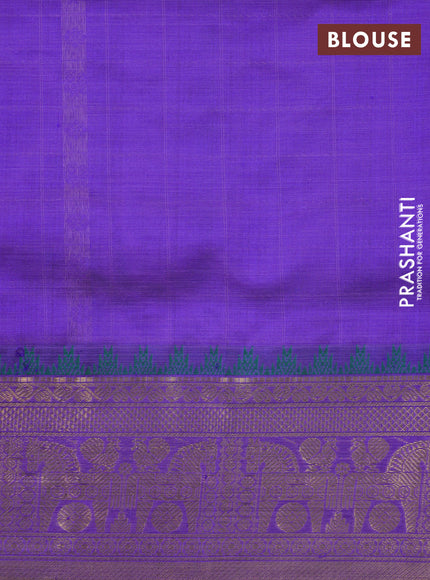 Kanchipuram silk cotton saree lavender and green with allover thread checks & buttas and temple design zari woven border