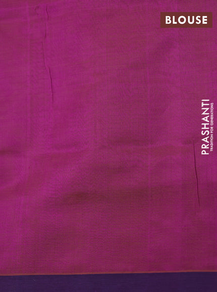 Kanchipuram silk cotton saree magenta pink and purple with zari woven buttas and piping border