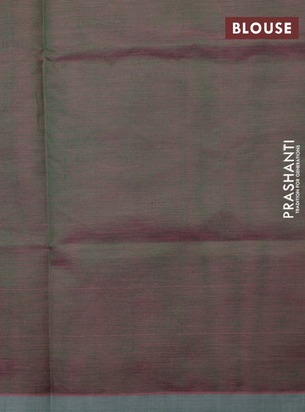 Kanchipuram silk cotton saree dual shade of greenish pink and pastel green with zari woven buttas and piping border