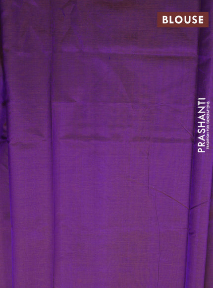Kanchipuram silk cotton saree dual shade of purple and navy blue with zari woven buttas and piping border
