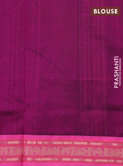 Kanchipuram silk cotton saree magenta pink and light pink with allover thread checks & buttas and zari woven border