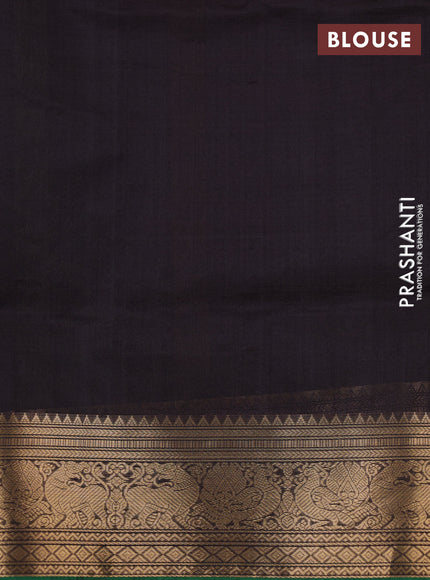 Kanchipuram silk cotton saree coffee brown and green with allover thread checks & buttas and temple design zari woven border