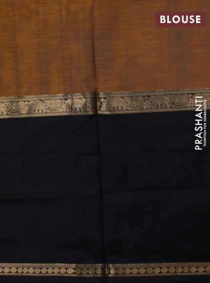 Kanchipuram silk cotton saree mustard yellow and black with allover thread checks & 1000 buttas and long rettapet zari woven border