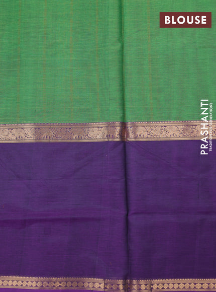 Kanchipuram silk cotton saree green and purple with allover thread checks & 1000 buttas and long rettapet zari woven border