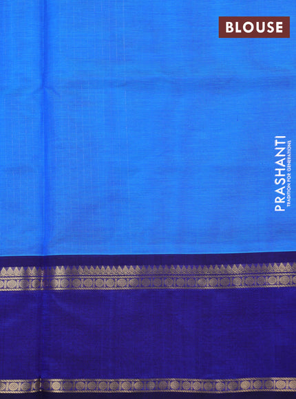 Kanchipuram silk cotton saree blue and navy blue with allover zari weaves and rettapet zari woven border