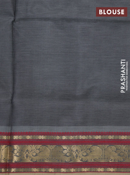 Kanchipuram silk cotton saree grey and maroon with zari woven buttas and thread & zari woven border