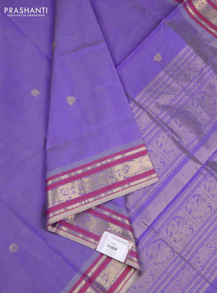 Kanchipuram silk cotton saree lavender and red with zari woven buttas and thread & zari woven border