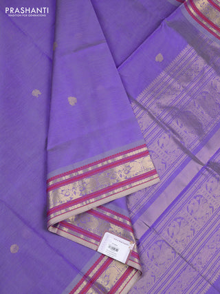 Kanchipuram silk cotton saree lavender and red with zari woven buttas and thread & zari woven border