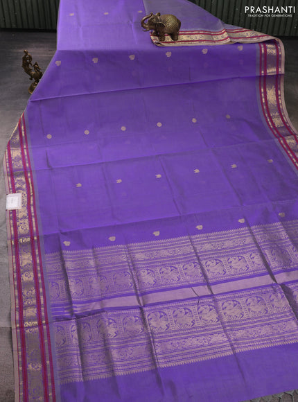 Kanchipuram silk cotton saree lavender and red with zari woven buttas and thread & zari woven border