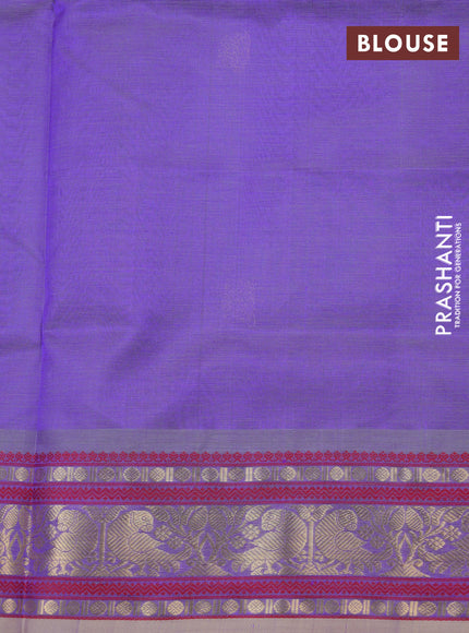 Kanchipuram silk cotton saree lavender and red with zari woven buttas and thread & zari woven border