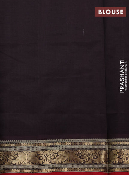 Kanchipuram silk cotton saree coffee brown and red with zari woven buttas and thread & zari woven border