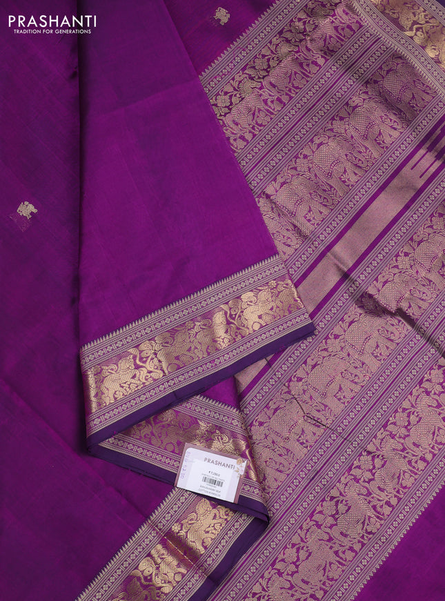 Kanchipuram silk cotton saree purple with zari woven buttas and thread & zari woven border