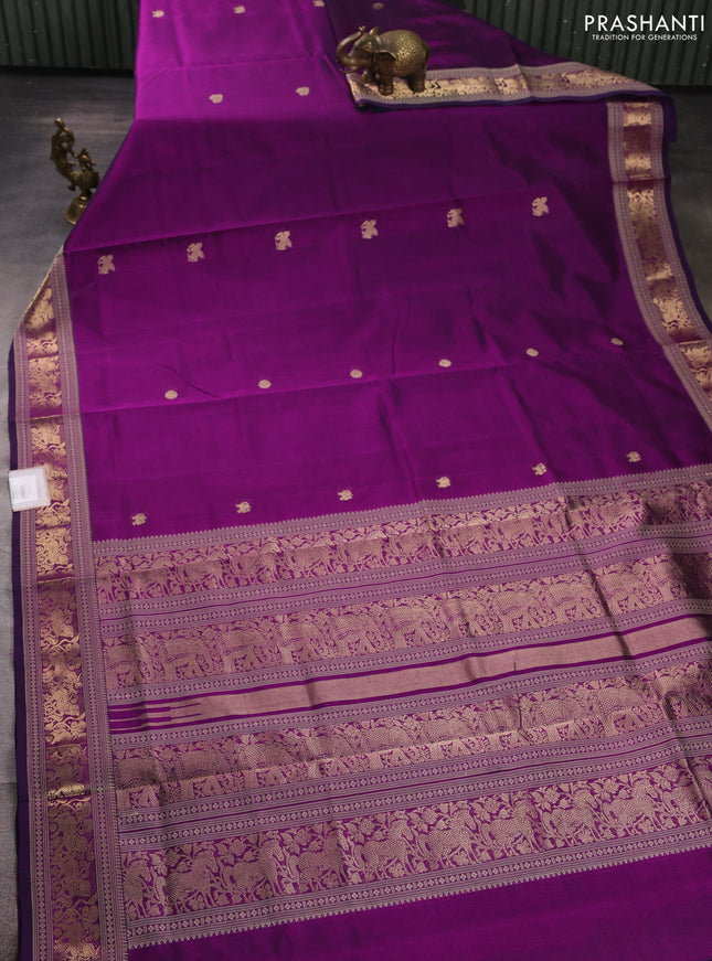 Kanchipuram silk cotton saree purple with zari woven buttas and thread & zari woven border
