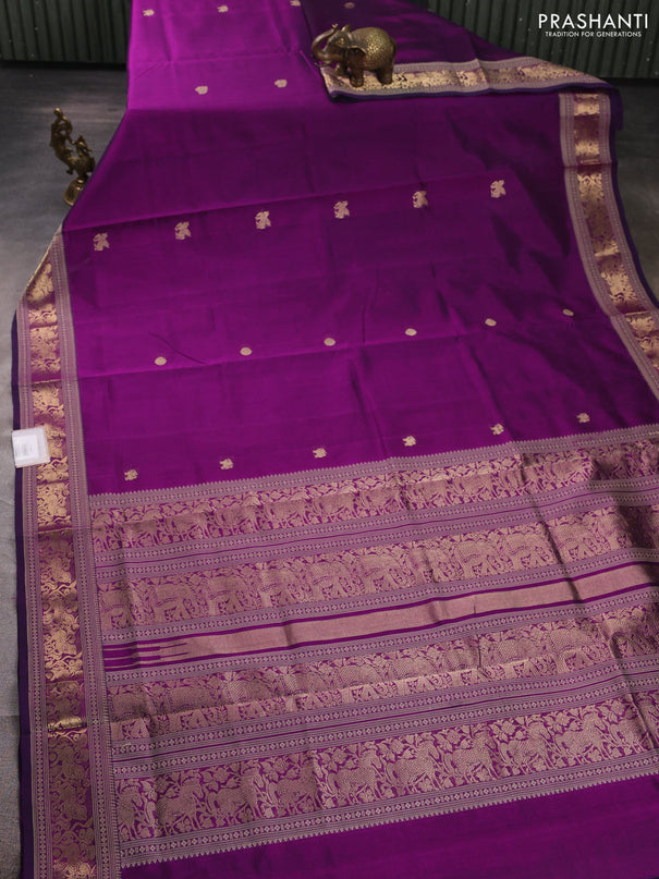 Kanchipuram silk cotton saree purple with zari woven buttas and thread & zari woven border