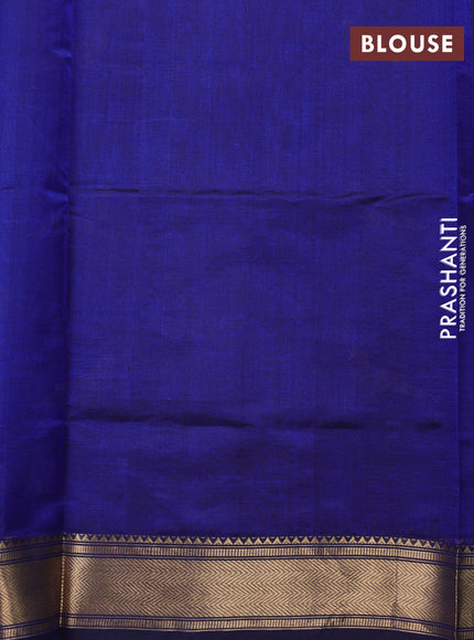 Kanchipuram silk cotton saree navy blue with zari woven buttas and temple design zari woven border