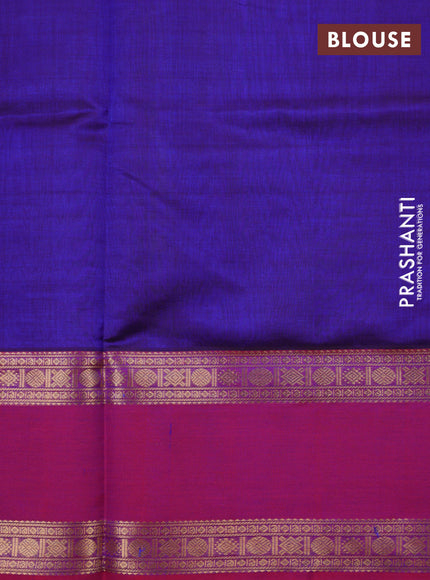 Kanchipuram silk cotton saree blue and pink with zari woven buttas and long rettapet zari woven border