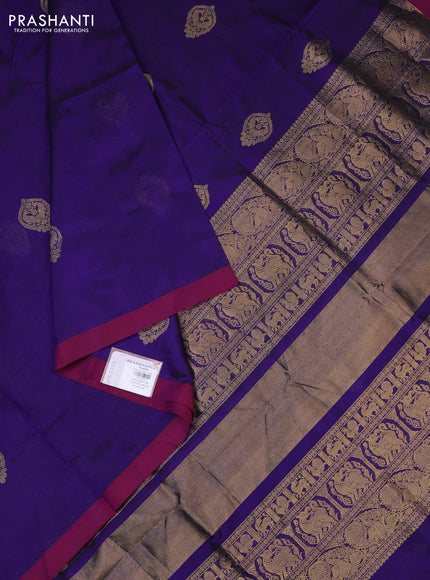 Kanchipuram silk cotton saree violet and magenta pink with zari woven buttas and simple border