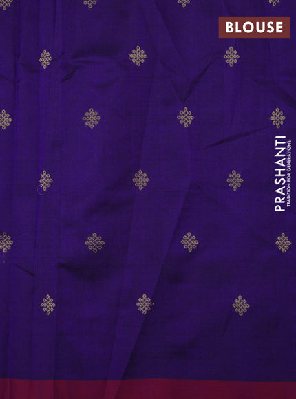 Kanchipuram silk cotton saree violet and magenta pink with zari woven buttas and simple border