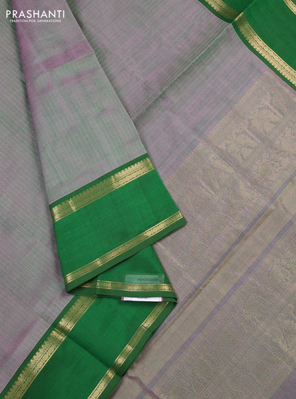 Kanchipuram silk cotton saree dual shade of pinkish green and green with allover zari weaves and rettapet zari woven border