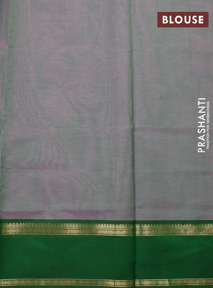 Kanchipuram silk cotton saree dual shade of pinkish green and green with allover zari weaves and rettapet zari woven border