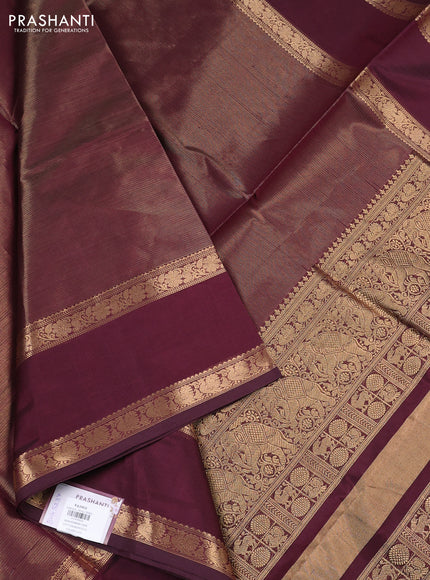 Kanchipuram silk cotton saree deep wine with allover vairosi pattern and rettapet zari woven border