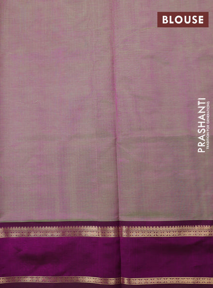 Kanchipuram silk cotton saree dual shade of greenish pink and wine shade with allover zari weaves and rettapet zari woven border