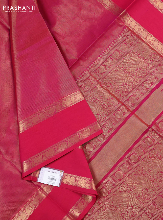 Kanchipuram silk cotton saree pink with allover vairosi pattern and rettapet zari woven border