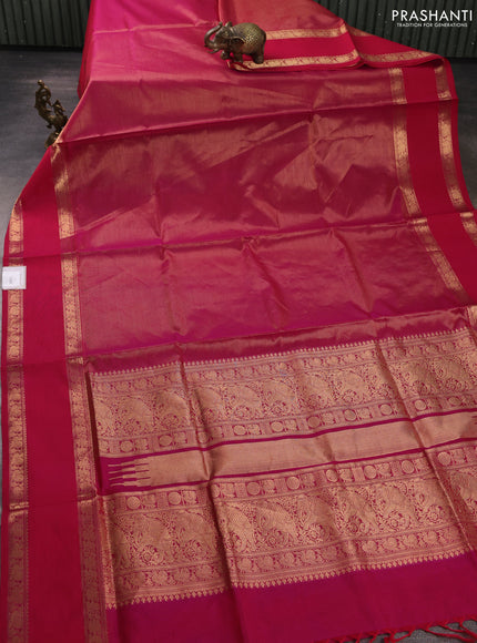 Kanchipuram silk cotton saree pink with allover vairosi pattern and rettapet zari woven border