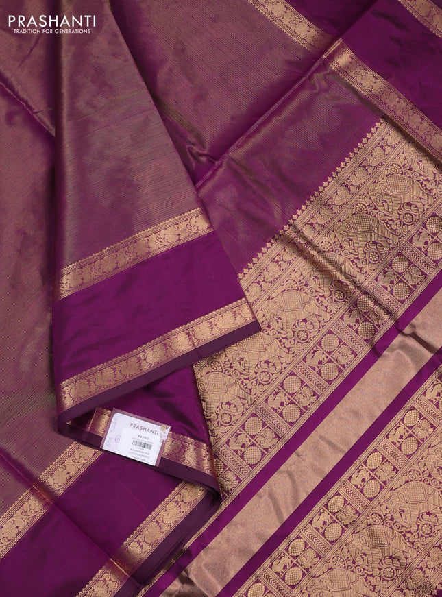 Kanchipuram silk cotton saree wine shade with allover vairosi pattern and rettapet zari woven border