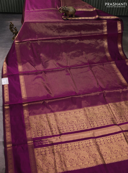 Kanchipuram silk cotton saree wine shade with allover vairosi pattern and rettapet zari woven border