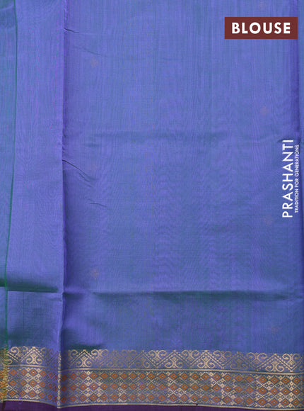 Kanchipuram silk cotton saree dual shade of bluish green and purple with zari woven buttas and zari woven border