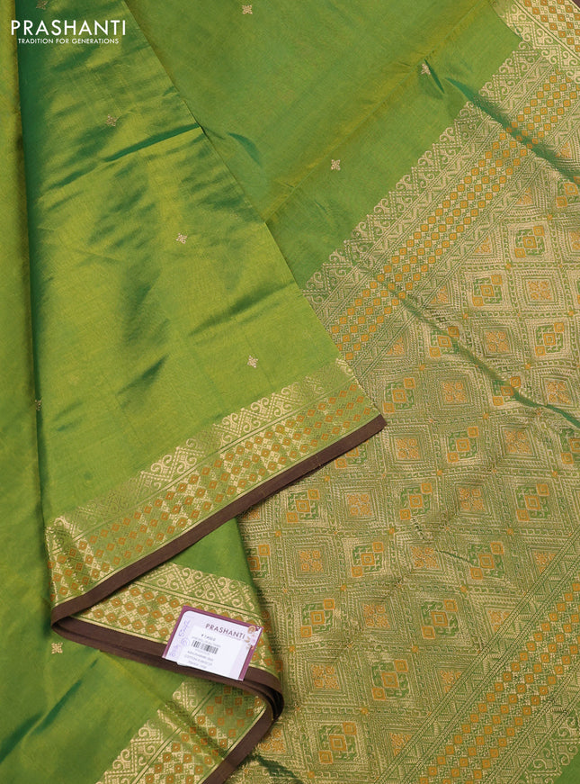 Kanchipuram silk cotton saree green with zari woven buttas and thread & zari woven border